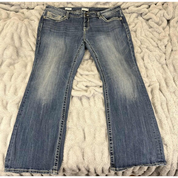 Vigoss Jeans Women 24 Slim Boot Mid Rise Medium Wash Stretch Denim Embroidered - Picture 1 of 9